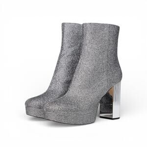 Michael Kors Women's Size 9.5 Glitter Metallic Platform Bootie Silver Heel NWOB